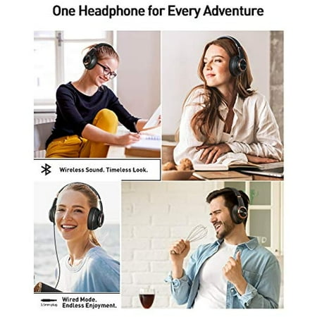 Backup Wired Mode Picun Wireless Headphones Bluetooth Over Ear Headset Quick Charge Black for Music Foldable Travel 80Hrs Playtime Built-in Mic Work